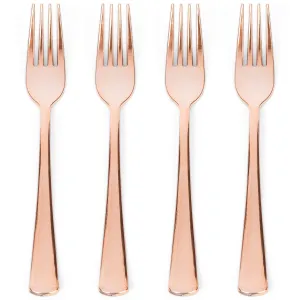100 Rose Gold Plastic Forks Heavy-Duty, Heavyweight Plastic Silverware Forks