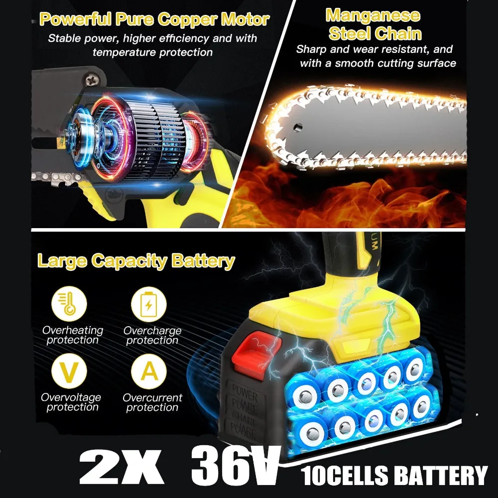 36V 8" Mini Cordless Electric Chainsaw | 2X Battery | 36V Wood Cutter | Rechargeable