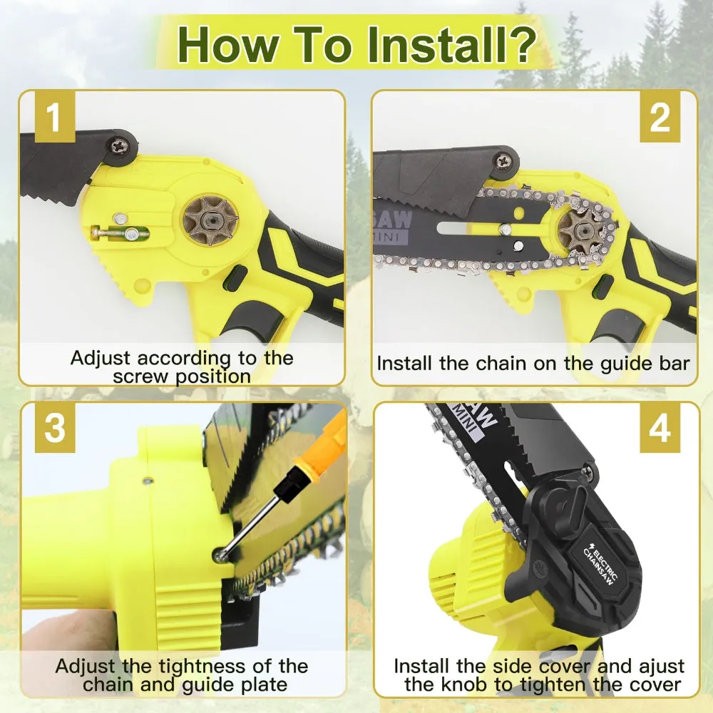 36V 8" Mini Cordless Electric Chainsaw | 2X Battery | 36V Wood Cutter | Rechargeable
