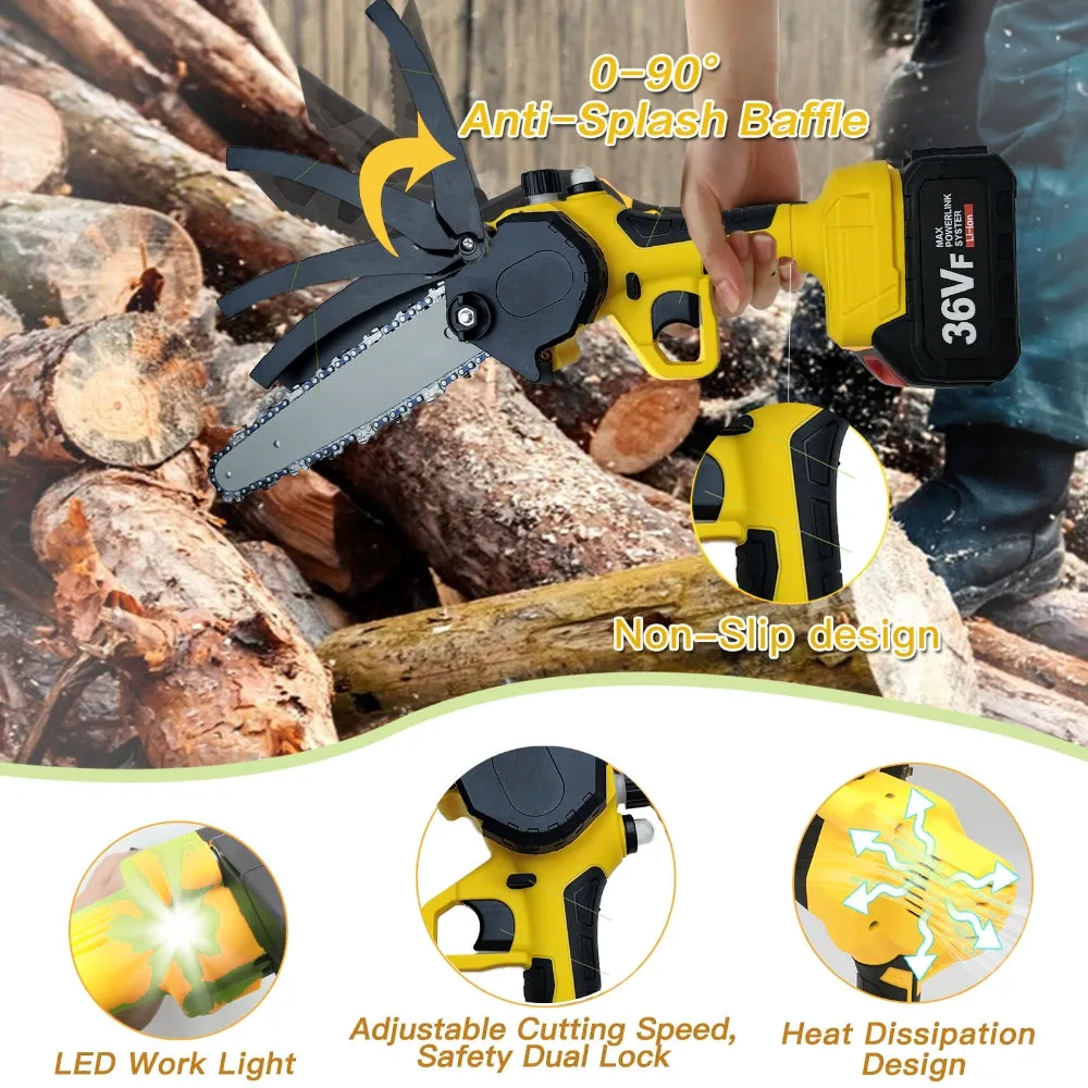 36V 8" Mini Cordless Electric Chainsaw | 2X Battery | 36V Wood Cutter | Rechargeable
