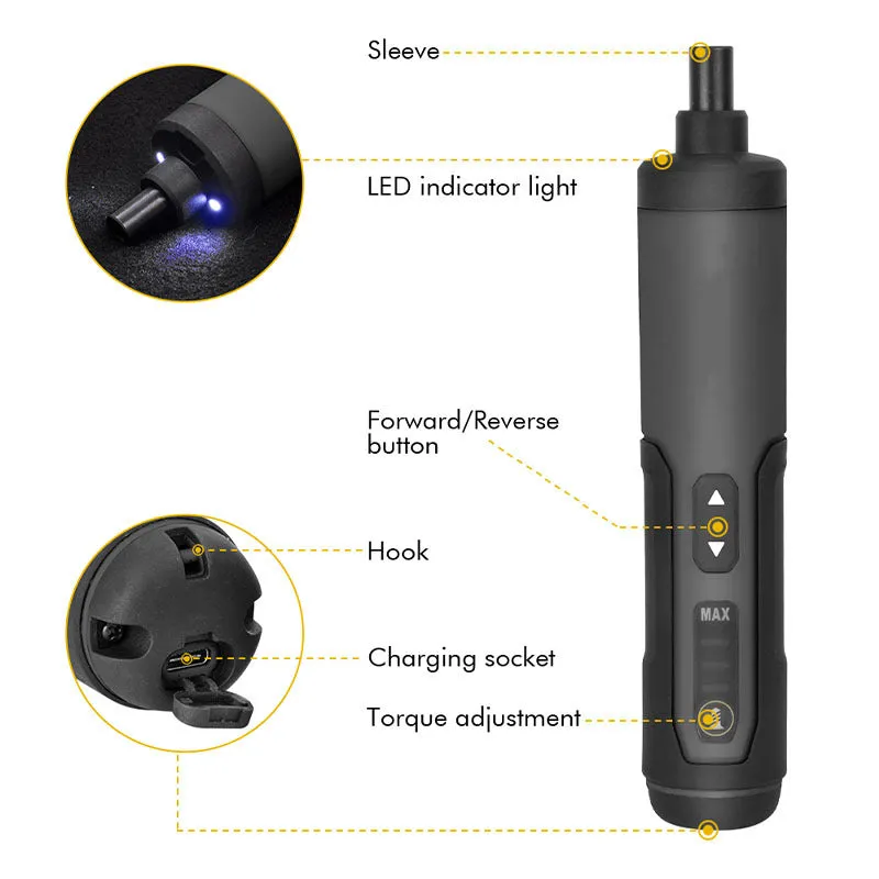 3.6V Li-ion Cordless Electric Screwdriver Set | 24 Bits | LED Light | Torque Adjustment | 250 RPM