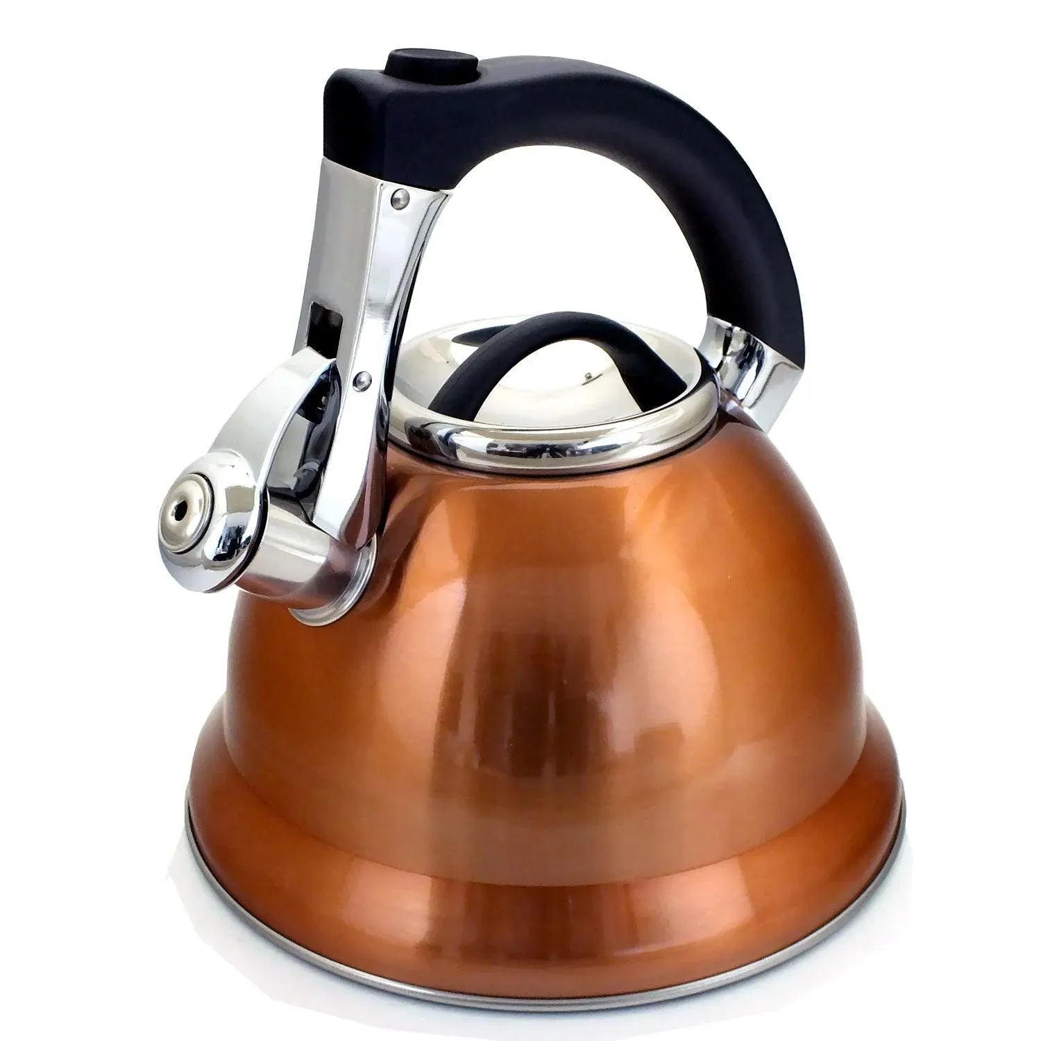 3ltr Copper Whistling Kettle Stovetop Stainless Steel Gas Electric Hobs Voche®