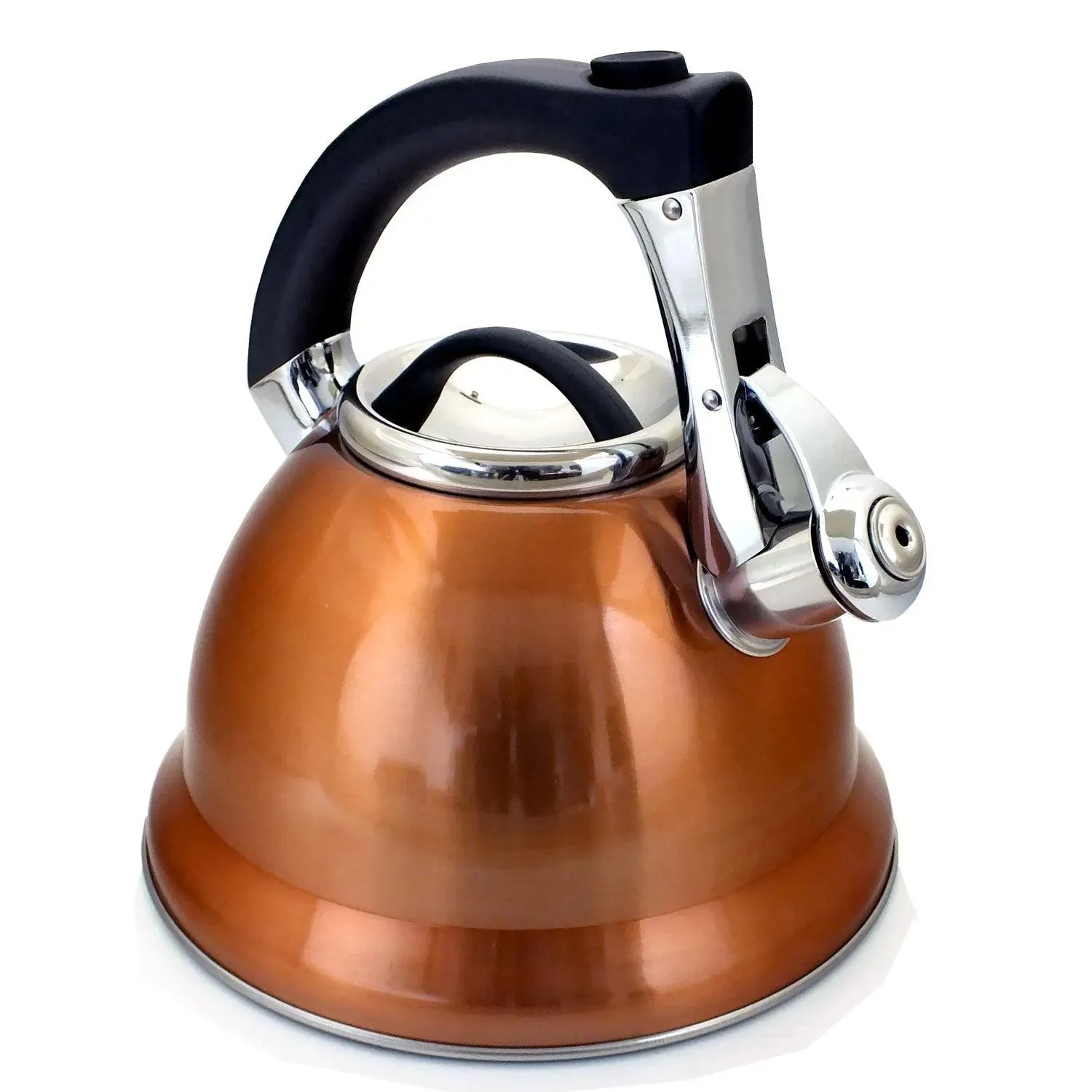 3ltr Copper Whistling Kettle Stovetop Stainless Steel Gas Electric Hobs Voche®