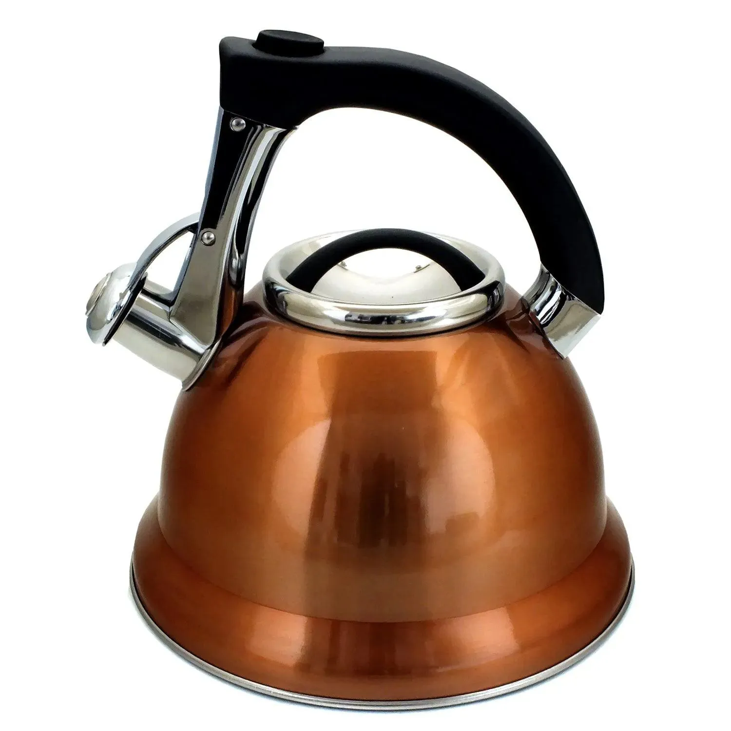 3ltr Copper Whistling Kettle Stovetop Stainless Steel Gas Electric Hobs Voche®