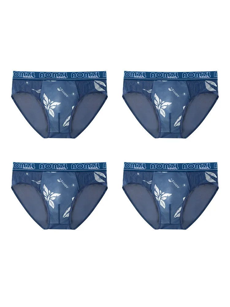 4-pack Men's Sexy Leopard Print Ice Silk Mesh Briefs