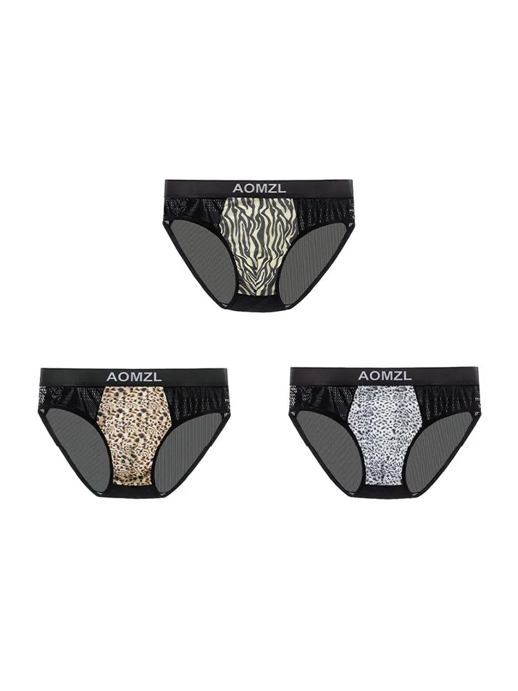 4-pack Men's Sexy Leopard Print Ice Silk Mesh Briefs