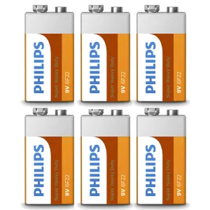 6 Pc Batteries Philips 9V 9 Volt Super Heavy Duty Battery 6F22 Made Usa Exp 2022