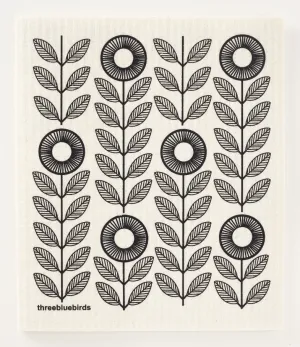 Black Sunflowers Swedish Dishcloth