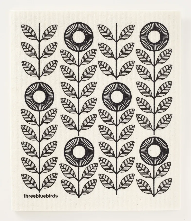 Black Sunflowers Swedish Dishcloth