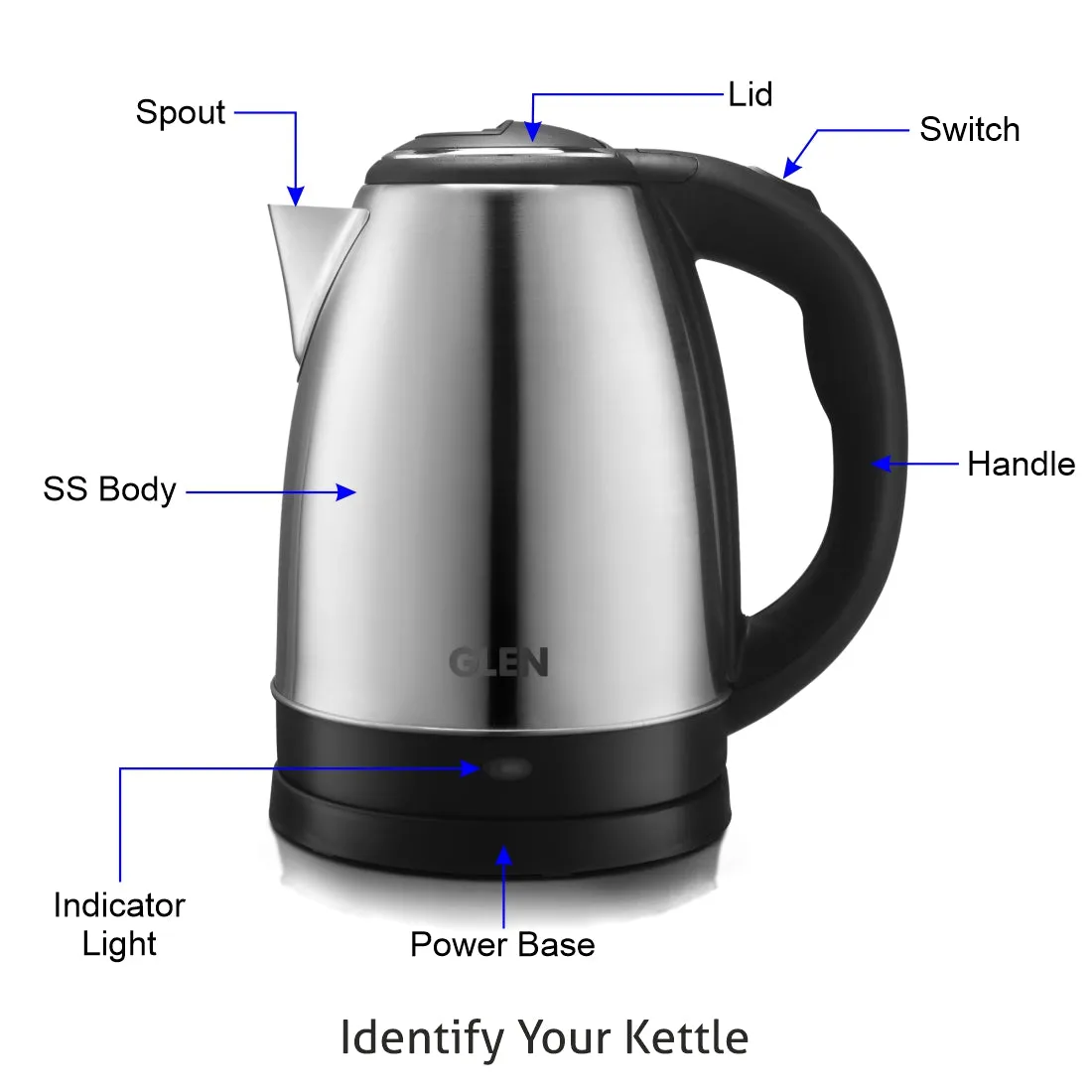 Electric Kettle 1.8 Litre Stainless Steel with 360° Rotational Base, 1500 W - Silver (9002)
