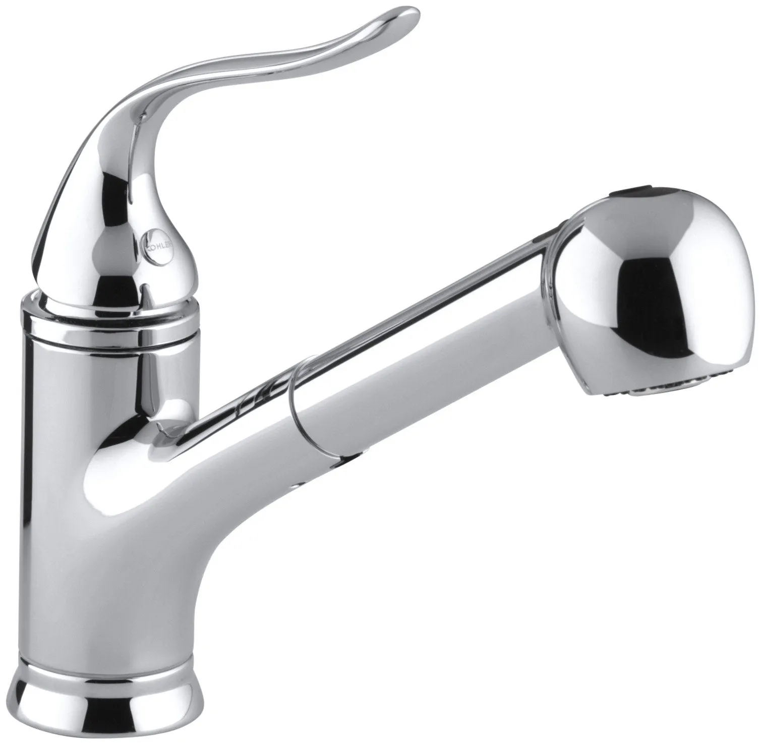 KOHLER 15160-CP Coralais(R) Single Three-Hole Sink Pull-Out Matching Color sprayhead, 9" spout Reach and Lever Handle Kitchen Faucet, Polished Chrome