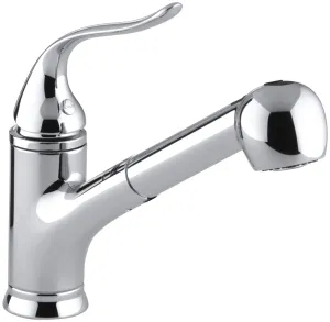 KOHLER 15160-CP Coralais(R) Single Three-Hole Sink Pull-Out Matching Color sprayhead, 9" spout Reach and Lever Handle Kitchen Faucet, Polished Chrome