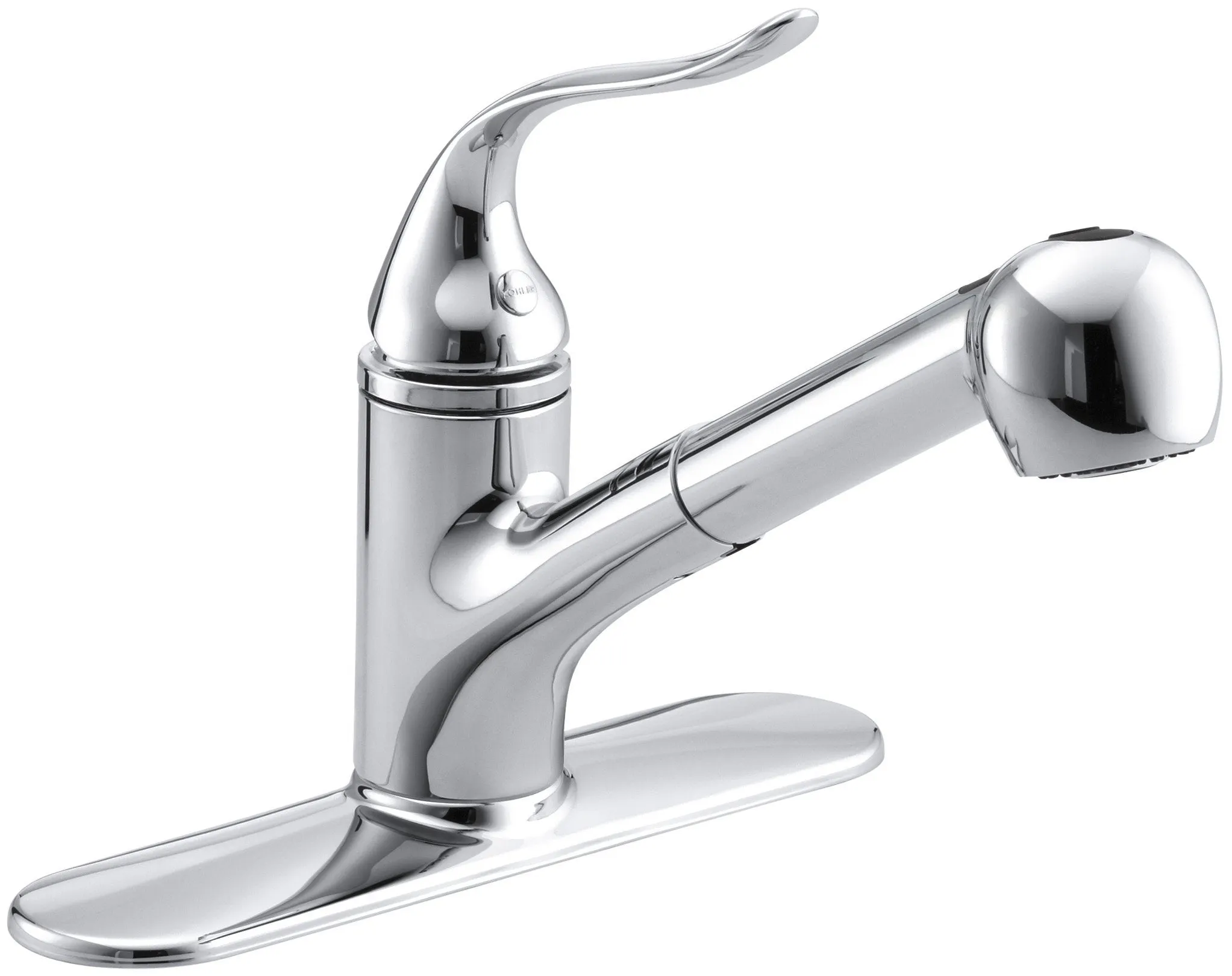 KOHLER 15160-CP Coralais(R) Single Three-Hole Sink Pull-Out Matching Color sprayhead, 9" spout Reach and Lever Handle Kitchen Faucet, Polished Chrome