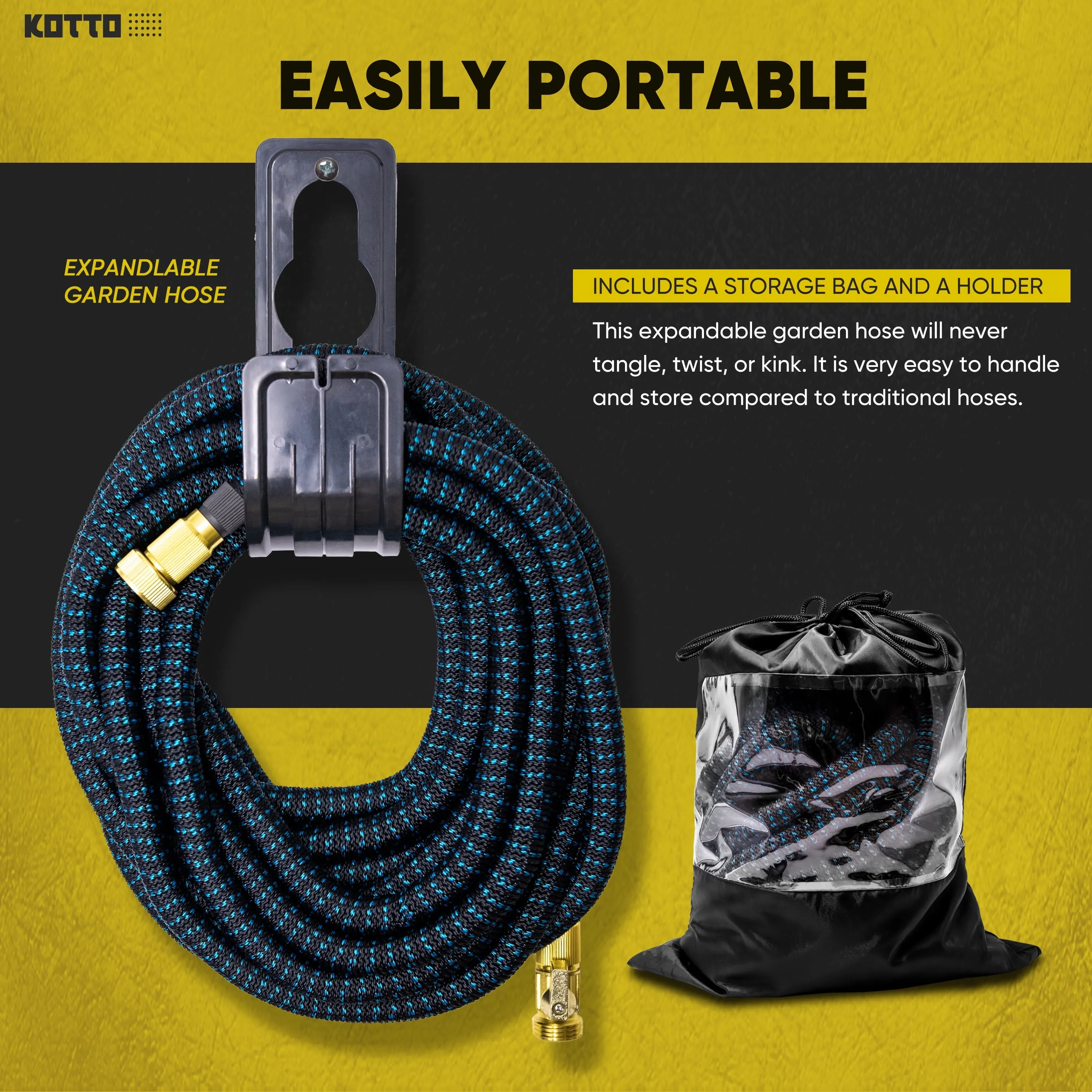 Kotto Expandable Garden Hose, Water Hose for Outside with 10 Spray Nozzles, Leak-Proof, Blue, 100 ft