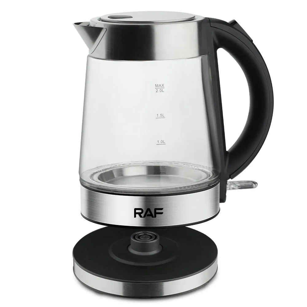 RAF Electric Kettle | 2L Capacity | 2000W | 360° Swivel Base  | Borosilicate Glass | Bpa Free interior