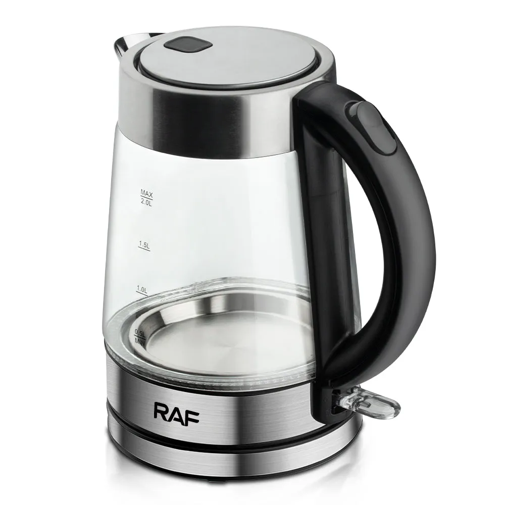 RAF Electric Kettle | 2L Capacity | 2000W | 360° Swivel Base  | Borosilicate Glass | Bpa Free interior