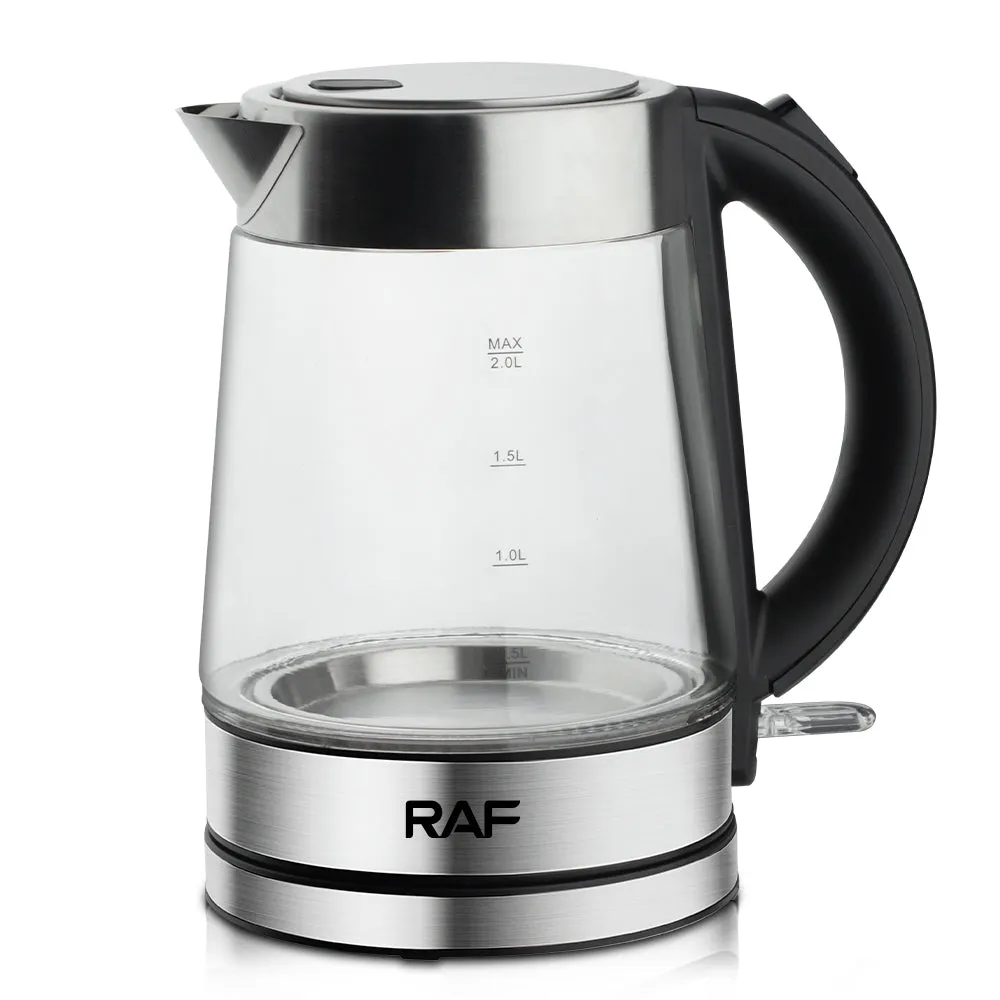 RAF Electric Kettle | 2L Capacity | 2000W | 360° Swivel Base  | Borosilicate Glass | Bpa Free interior