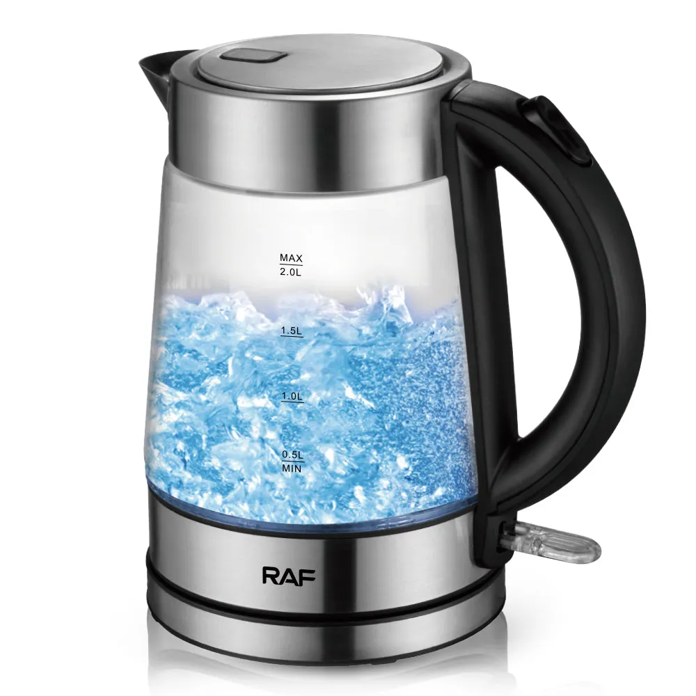 RAF Electric Kettle | 2L Capacity | 2000W | 360° Swivel Base  | Borosilicate Glass | Bpa Free interior