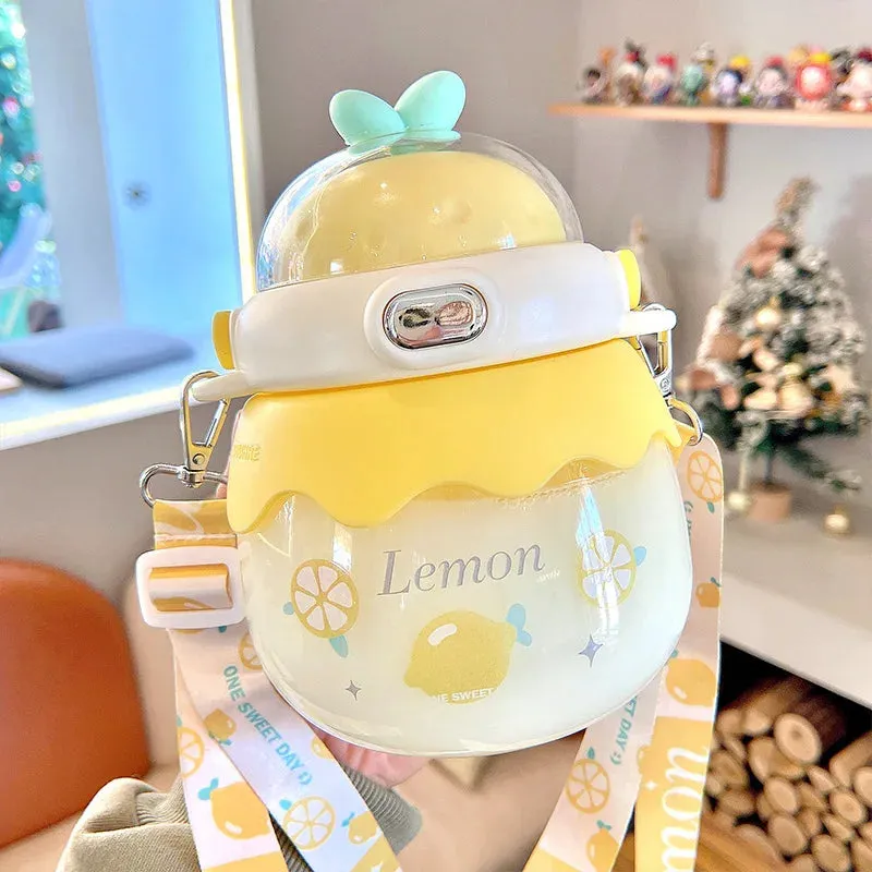 SINOTAO  -  1L Straw Drink Cup Cute Fruit Cartoon Kettle Travel Portable Plastic Tumbler Kawaii Kids Summer Mug Sport Water Bottle For Girls
