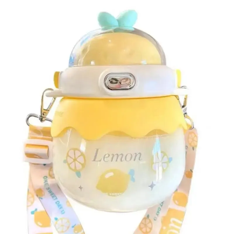 SINOTAO  -  1L Straw Drink Cup Cute Fruit Cartoon Kettle Travel Portable Plastic Tumbler Kawaii Kids Summer Mug Sport Water Bottle For Girls