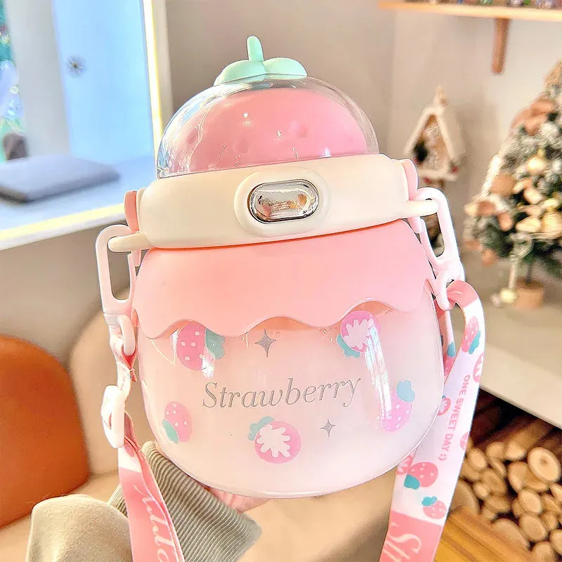 SINOTAO  -  1L Straw Drink Cup Cute Fruit Cartoon Kettle Travel Portable Plastic Tumbler Kawaii Kids Summer Mug Sport Water Bottle For Girls