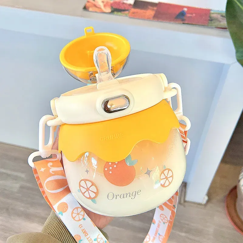 SINOTAO  -  1L Straw Drink Cup Cute Fruit Cartoon Kettle Travel Portable Plastic Tumbler Kawaii Kids Summer Mug Sport Water Bottle For Girls