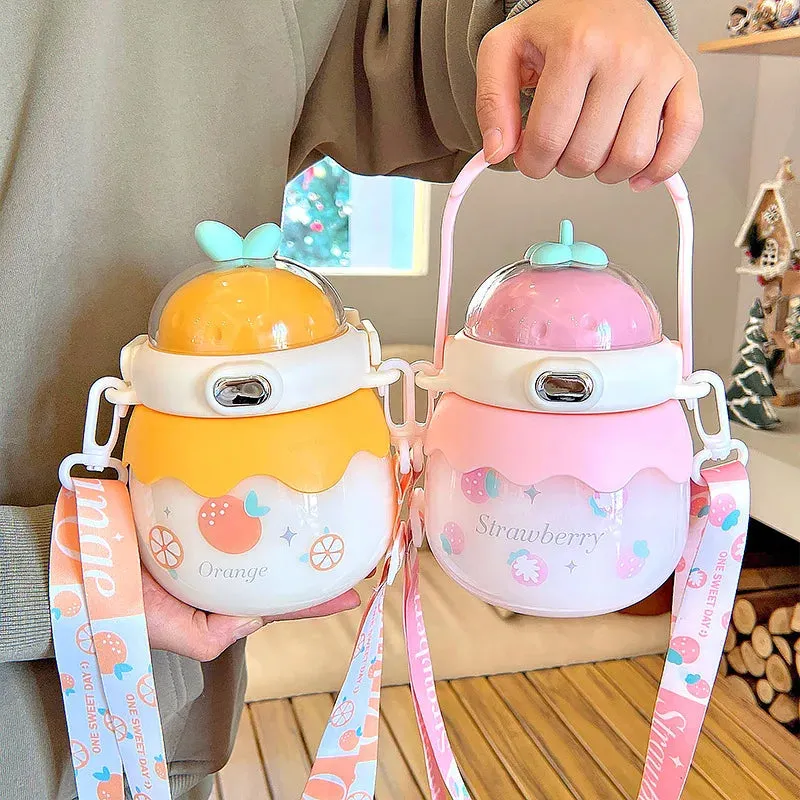SINOTAO  -  1L Straw Drink Cup Cute Fruit Cartoon Kettle Travel Portable Plastic Tumbler Kawaii Kids Summer Mug Sport Water Bottle For Girls