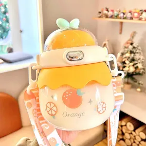 SINOTAO  -  1L Straw Drink Cup Cute Fruit Cartoon Kettle Travel Portable Plastic Tumbler Kawaii Kids Summer Mug Sport Water Bottle For Girls