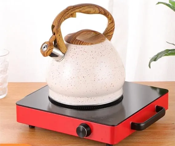 Stainless Steel One Touch Button Whistle Teapot with Anti Scalding Handle-Beige