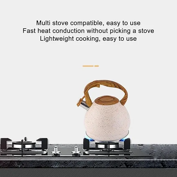 Stainless Steel One Touch Button Whistle Teapot with Anti Scalding Handle-Beige
