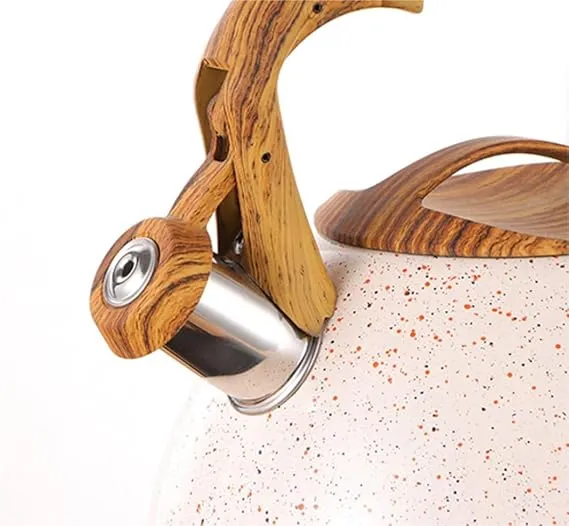 Stainless Steel One Touch Button Whistle Teapot with Anti Scalding Handle-Beige