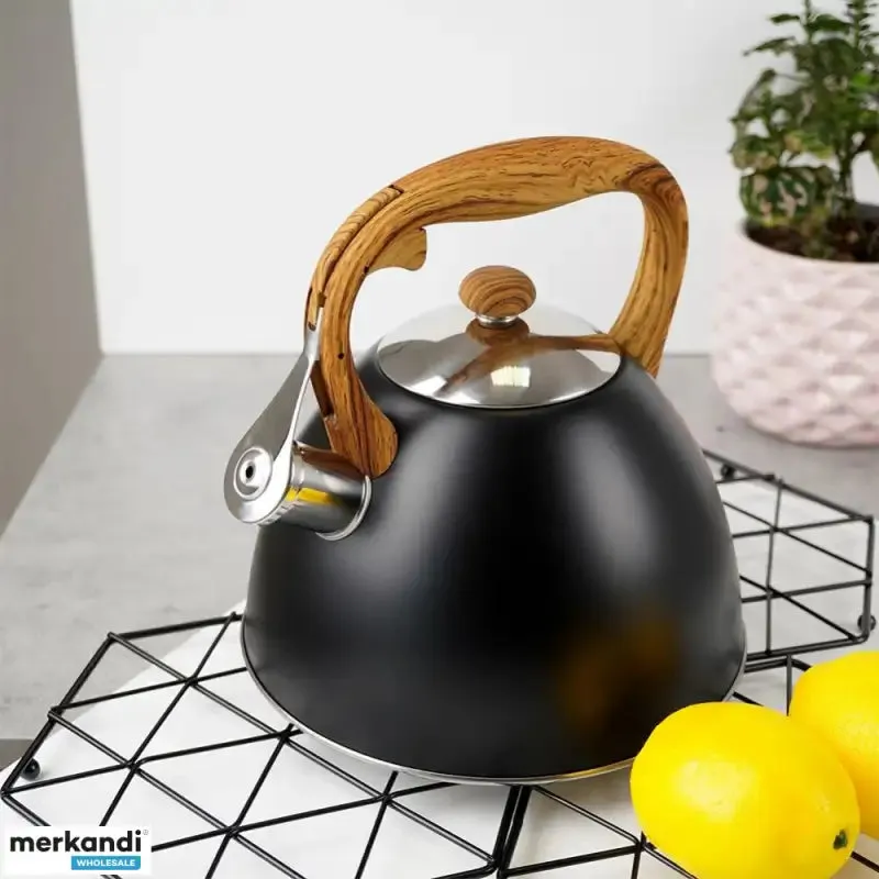 Stainless Steel One Touch Button Whistle Teapot with Anti Scalding Handle-Black