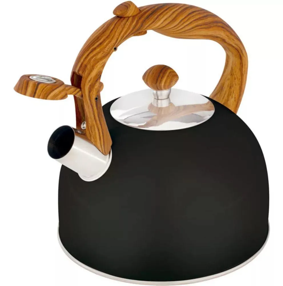 Stainless Steel One Touch Button Whistle Teapot with Anti Scalding Handle-Black