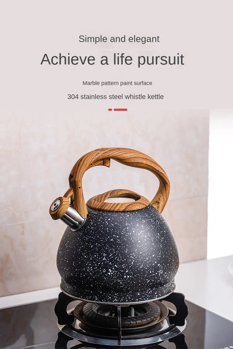 Stainless Steel One Touch Button Whistle Teapot with Anti Scalding Handle-Grey Texture