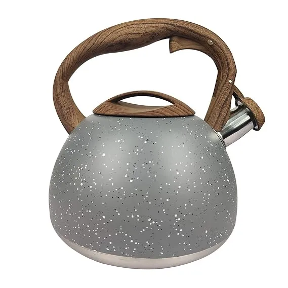 Stainless Steel One Touch Button Whistle Teapot with Anti Scalding Handle-Grey Texture