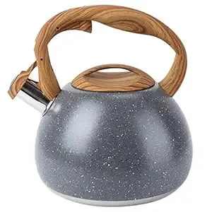 Stainless Steel One Touch Button Whistle Teapot with Anti Scalding Handle-Grey Texture