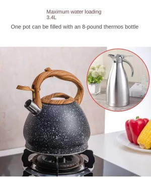 Stainless Steel One Touch Button Whistle Teapot with Anti Scalding Handle-Grey Texture