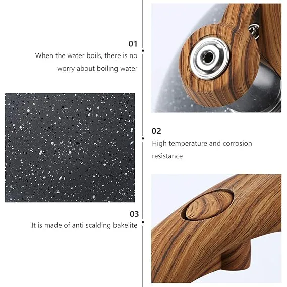 Stainless Steel One Touch Button Whistle Teapot with Anti Scalding Handle-Grey Texture